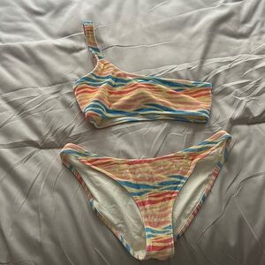 Triangl One Shoulder Rainbow Zebra Velvet Swimsuit Top XS Bottom Small!
